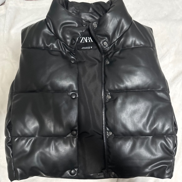 Zara Leather Puffer Vest - Picture 1 of 4